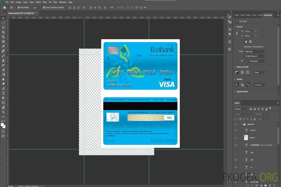 Carte de débit visa de la banque Ecobank du Cameroun template Carte de débit visa de la banque Ecobank du Cameroun template